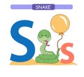 Letter S and funny cartoon snake. Animals alphabet a-z. Cute zoo alphabet in vector for kids learning English vocabulary. Printabl Royalty Free Stock Photo